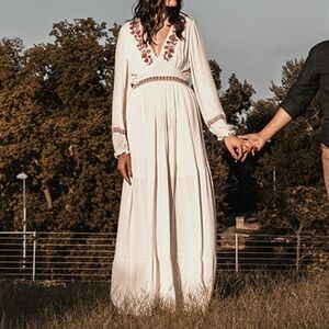Beautiful Ivory Maxi Dress with Intricate Embroidery